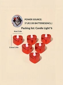 6入組電鍍情人節蠟燭燈,紅色心形無燃火電子蠟燭燈,適用於求婚、表愛、婚禮和節日裝飾等浪漫場景 - 紅色 - 查看 2