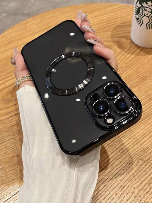 حافظة هاتف محمول، شفافة، مجهزة بشاشة حماية للعدسة، تعمل بالشحن اللاسلكي ومناسبة لجهاز الشحن MagSafe، متوافقة مع هواتف آيفون، مضاد للسقوط