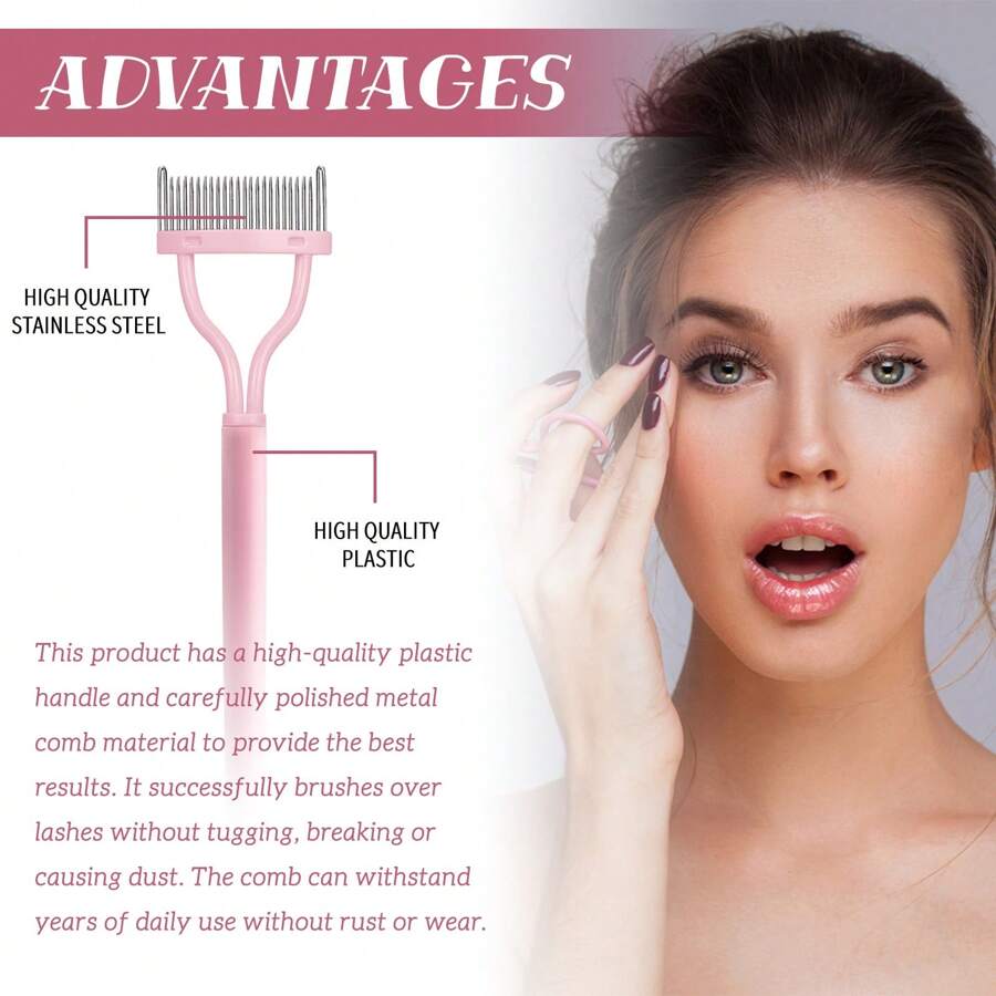 1pc Pink Steel Needle Eyelash Comb With Stainless Steel Close Teeth