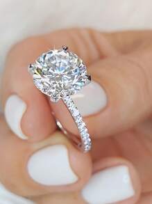 一枚3克拉莫三比克石榴石微鑲四爪戒指，女士訂婚和結婚戒指，是給妻子的禮物 - 銀色 - 查看 2