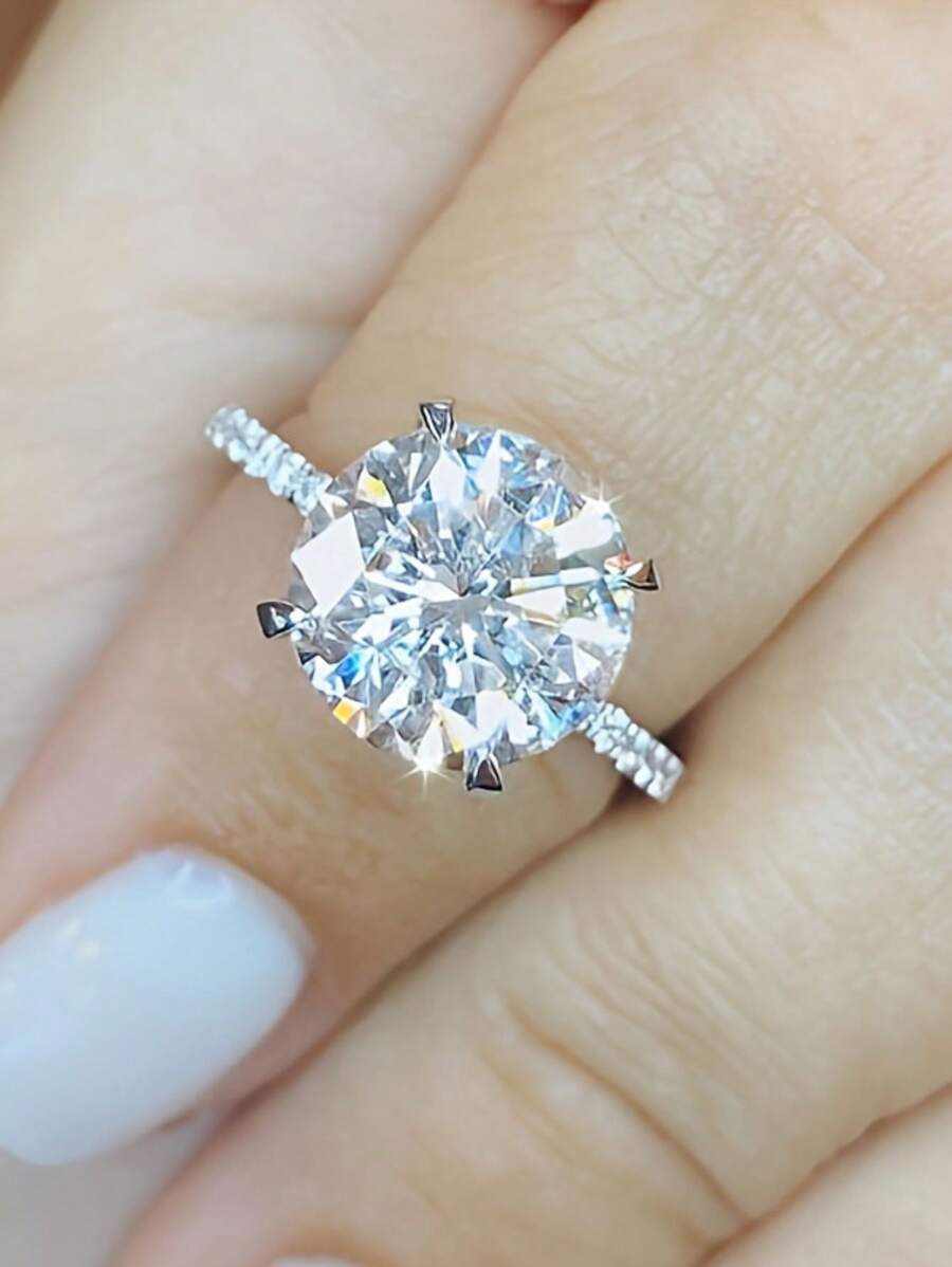 一枚3克拉莫三比克石榴石微鑲四爪戒指，女士訂婚和結婚戒指，是給妻子的禮物 - 銀色 - 查看 1