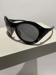 1pc Unisex Fashion Oval Fashion Glasses Suitable For Women's Daily Wear - Black - View 3