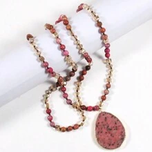 1入時尚波西米亞風格女士珠寶,6mm天然石材水晶玻璃結繩水滴吊墜項鍊,適合日常佩戴和女士送禮 - NK2403 - 查看 7