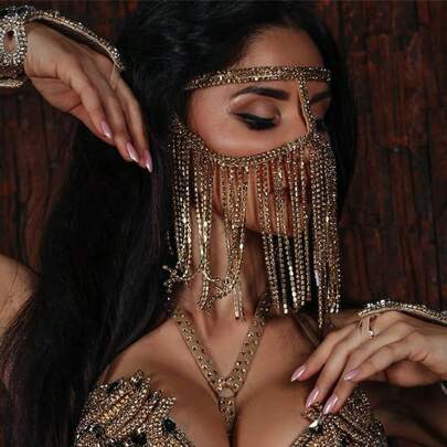 鑲嵌鑽石金鍍流蘇口罩