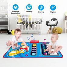 2合1早期教育音樂學習玩具,適用於1-3歲嬰幼兒男女,配有13鍵鋼琴鍵盤和5只爵士鼓,內置demo、6種樂器聲音；是理想的生日/假日禮物 - 藍色 - 查看 7
