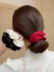3/5 piezas Scrunchies de mujer con rhin estonas, organza y satén, accesorios de pelo elegantes y de moda - Multicolor - Ver 2