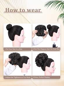 6英寸亂糟糟的捲髮髮片捲髮頭髮圈優雅的髮型插片合成療程容易伸展梳子在夾髮片裡,適用於女性和女孩日常派對聖誕新年 - 間色 - 查看 8