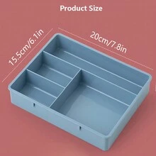 塑料抽屜整理器桌面抽屜式收納盒小物品分類多網格化妝品可疊塑料文具珠寶收納容器辦公室收納藍色 - 藍色 - 查看 2