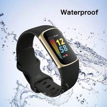 男女適用的fitbit Charge 5手帶相容手鐲,柔軟tpu矽膠手錶帶,運動型透氣防水更換錶帶,適用於fitbit Charge 5 - 黑色 - 查看 3