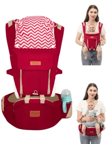 多功能保暖防風嬰兒背帶腰凳前後兩用戶外便攜背帶 - 酒紅色 - 查看 1
