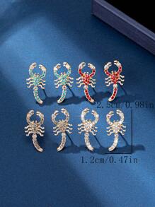 2入組閃亮的蠍子鑲嵌寶石卡通設計14k鍍金合金耳環,適合女性日常佩戴 - 彩色 - 查看 7