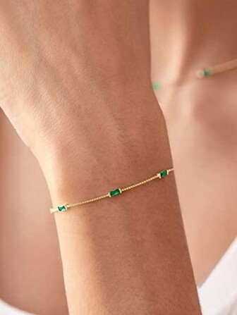 1pc 18k Gold Plated Colorful Rainbow Cubic Zirconia Bracelet As Gift For Girlfriend, Mom, Wife, Daughter