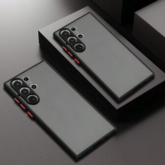 男士1入黑色抗震絲磨感手機殼，適用於三星/Galaxy S20 Fe / S21 Fe / S21 5g / S21+ 5g / S21 Ultra / S22 5g / S22+ 5g / S22 Ultra 5g / S23 / S23+ / S23 Ultra / S24 / S24+ / S24 Ultra，男女皆宜