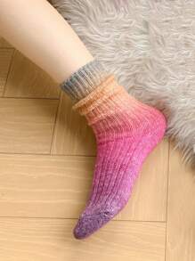 1 Pair Women Autumn/Winter Thick Ombre Asymmetrical Warm Fashionable Personality Crew Socks