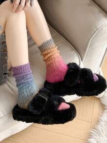 1 Pair Women Autumn/Winter Thick Ombre Asymmetrical Warm Fashionable Personality Crew Socks