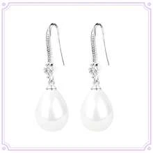 1 对时尚优雅珍珠耳环，镀银经典淡水人造珍珠吊坠耳环，适合女士和女孩，婚礼/派对/生日礼物 - 白色水滴銀 - 查看 4