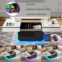 Coffee Table White High Gloss With LED, Extendable Coffee Table, High Gloss Finish, Living Room Table With 2 Storage Spaces, LED Coffee Tables For Living Room With 20 Colors Lights, Middle,White And Black - Black and White - View 4