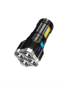 1pc Rechargeable Led Flashlight, Waterproof Strong Light Flash Light 4*LED, Battery Display, COB Side Light,Outdoor Multifunctional Portable Household Flashlight For Emergency, Hiking Camping