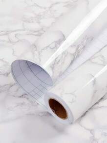 1片灰色大理石纹自粘墙纸，可移除，乙烯基材质，防水墙纸，适用于台面、橱柜、防溅板、搁板 - 白色 - 查看 4