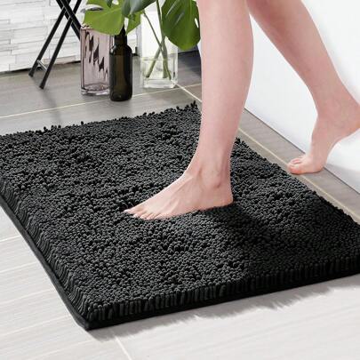 1 pezzo Tappetino da bagno in chenille nero assorbente e ad asciugatura rapida, tappeto in microfibra moderno e semplice ad alto pelo antiscivolo, resistente allo sporco e facile da pulire, tappeto in chenille, tappetino da doccia lavabile, tappetino da bagno antiscivolo, tappetino da vasca da bagno, tappeto da ingresso interno, adatto per bagno, lavanderia, porta del bagno, zona del lavandino, doccia, tappeto, decorazione da bagno, accessori da bagno, vasca da bagno, tappetino da doccia, tappeto da esterno, zerbino, decorazione autunnale, decorazione per l'ingresso, decorazione per il ritorno a scuola