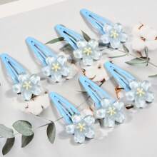 4件套蓝色甜美花朵造型女士BB发夹日常生活 - 藍色 - 查看 2