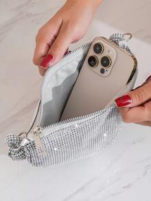 Vincy閃爍手拿包，閃耀鑽石時尚裝飾，宴會用包，手提包，晚禮服女性包，時尚包 - 銀色 - 查看 4