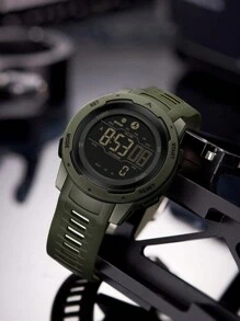 OFNS 男士运动计步卡路里 LED 数字手表，50 米防水腕表，圣诞节、新年、情人节、节日礼物 - 軍綠色 - 查看 2