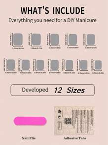 24入短方形壓花假指甲,純色法式設計短方形指甲貼,簡約質感美甲應用手工製作女性和女孩 - 彩色 - 查看 6