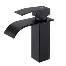 Grifo de Lavabo Cascada Negro, Auralum Monomando Grifo lavabo con caño 114mm en Acero Inoxidable, Mezclador de Agua Caliente y Fría, Grifo para Lavabo de Baño, Sin Salpicaduras