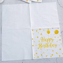 84 pièces Set de fournitures pour fête d'anniversaire dorée, assiettes jetables en feuille d'or, assiettes en papier blanc et doré de 7/9 pouces, gobelets, serviettes avec feuille d'or, parfait pour la décoration de fête d'anniversaire