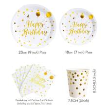 84 pièces Set de fournitures pour fête d'anniversaire dorée, assiettes jetables en feuille d'or, assiettes en papier blanc et doré de 7/9 pouces, gobelets, serviettes avec feuille d'or, parfait pour la décoration de fête d'anniversaire