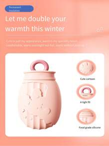 1pc Beige Silicone Hot Water Bag, Explosion-Proof Water Injection Hot Water Bag, Cute Plush Hand Warmer Bag, Cold & Hot, Microwavable - Beige - View 5