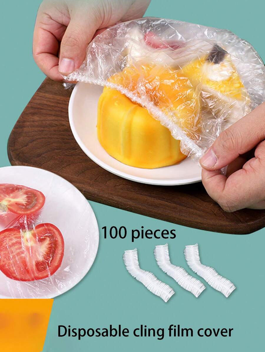 100入組/袋pe一次性食品保鮮膜,加厚自封碗蓋,適用於家庭廚房中各種大小的盤子和碗 - 白色 - 查看 1