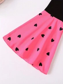 Young Girl Heart & Figure Graphic Ruffle Trim Tee & Flare Leg Pants