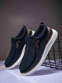 Men Boat Shoes Slip On Flats Shoes Loafers Casual Sneakers Lightweight Work Walking Traveling Shoes - 寶藍色 - 查看 1
