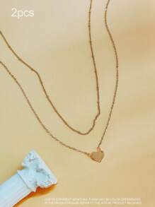 2入組/件簡約時尚304不銹鋼14k金雙層心形&圓形紋理吊墜項鍊,適合女性日常穿著和聚會,珠寶禮物 - 心/2pcs - 查看 7