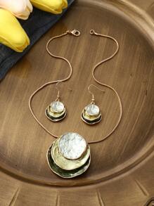 1 Set (2pcs Earrings & 1pc Necklace) Bohemian Style Three Layers Round Enamel Zinc Alloy Jewelry Set, Perfect Match For Daily Outfits Of Lovely And Elegant Women And Girlfiends - Geometry - View 10