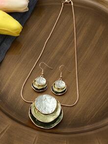 1 Set (2pcs Earrings & 1pc Necklace) Bohemian Style Three Layers Round Enamel Zinc Alloy Jewelry Set, Perfect Match For Daily Outfits Of Lovely And Elegant Women And Girlfiends - Geometry - View 5