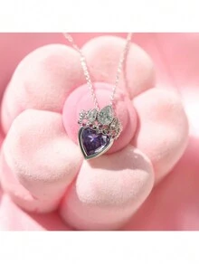 新款卡通挖空心形鑲嵌鑽石裝飾鎖骨鏈項鍊-銀色 - 鏤空鑲鑽心型吊墜愛心銀色鎖骨鏈 - 查看 3