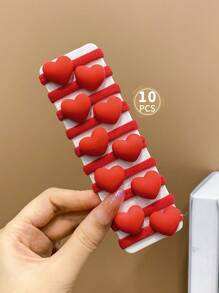 Juego de 10 coleteros con diseño de corazón rojo, accesorios para el cabello de niña que no dañan el cabello