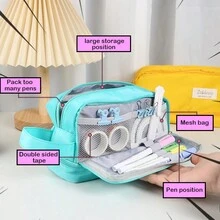 1個大容量雙層學生筆袋,馬卡龍風格化妝包,多功能文具和化妝品收納袋 - 綠色 - 查看 2