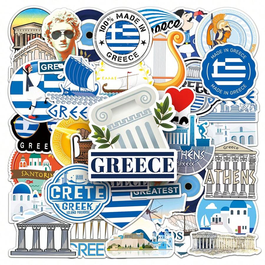 50入希臘建築塗鴉旅行行李箱裝飾貼紙 - 彩色 - 查看 1