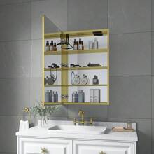 LED Lighted Bathroom Medicine Cabinet With Mirror, Surface Lighted Medicine Cabinet,Dimmable,Adjustable Shelves,Intelligent Switch Medicine Cabinet, Aluminum Frame,Left Opening Door