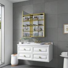 LED Lighted Bathroom Medicine Cabinet With Mirror, Surface Lighted Medicine Cabinet,Dimmable,Adjustable Shelves,Intelligent Switch Medicine Cabinet, Aluminum Frame,Left Opening Door