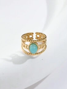 1入組新品18k鍍金天然綠松石鍊式不鏽鋼指環,女士專用 - 擁抱 - 查看 15