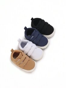 冬季新款鞋子新款运动鞋运动休闲跑步厚底运动鞋无鞋带纯色系列0-1岁婴幼儿运动鞋 - 黑色 - 查看 1