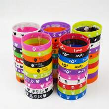 10/20pcs/Pack Sports & Casual Heart/Character/Butterfly/Skull Print Silicon Elastic Bracelet For Men, Women, Daily Wear, Festival Party And Gift Accessory