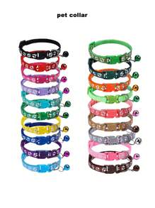 HHJASLQVQ 1pc Adjustable Pet Collar With Paw Prints And Bells, Suitable For Dogs And Cats, Multi-Color For Outdoor Photography - Red - View 3