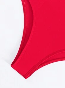 女士時尚halter領一件式泳衣,減肥優雅 - 紅色 - 查看 6