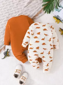 Baby Boy 2pcs/Set Fall & Spring Long Sleeve Striped Casual Romper With Open Crotch And Beanie